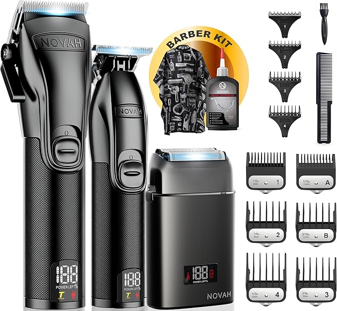 Novah Professional Barber Clippers and Trimmer Set - Foil Shaver Professional Hair Clippers for Men, Mens Cordless Hair Clipper for Barbers Haircut Kit, Fade